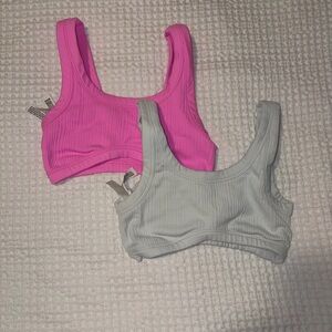 PINK Victoria secret Set of 2 Ribbed Scoop Neck Bralettes - Hot Pink & Off white